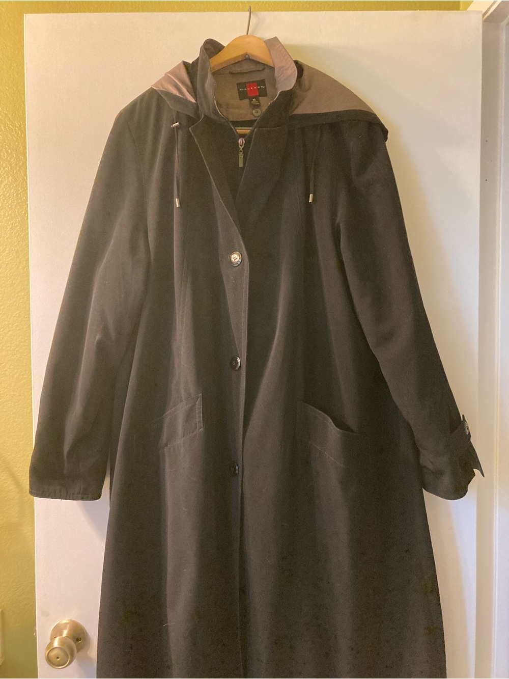 Gallery Black Long Trench Coat with Hood
